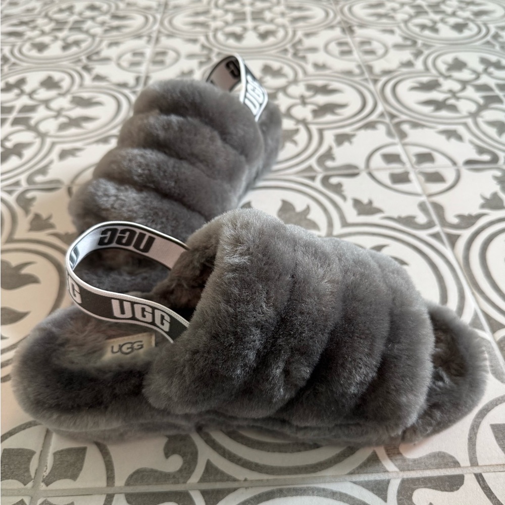 UGG Gray Fluffy Slippers